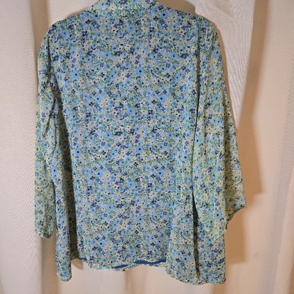 Christopher & Banks Blue and Green Lined Sheer Floral Top - Picture 3 of 4